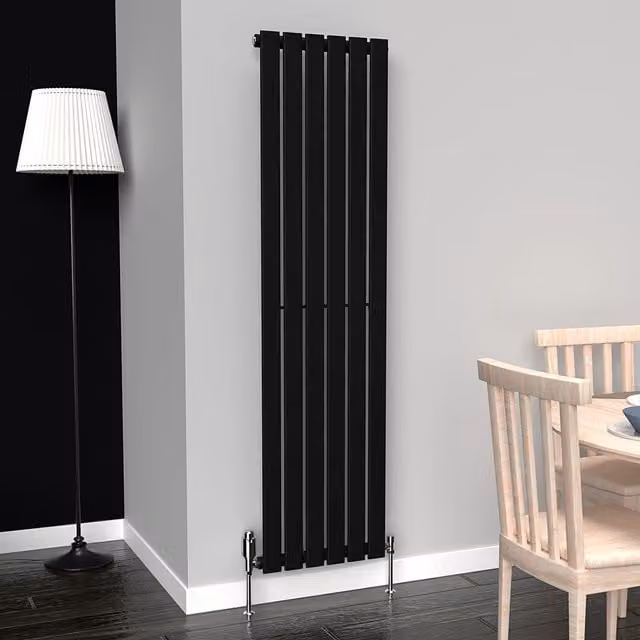 Lux Heat Flat Coloured Vertical Radiator in Black, H 160 cm x W 42 cm