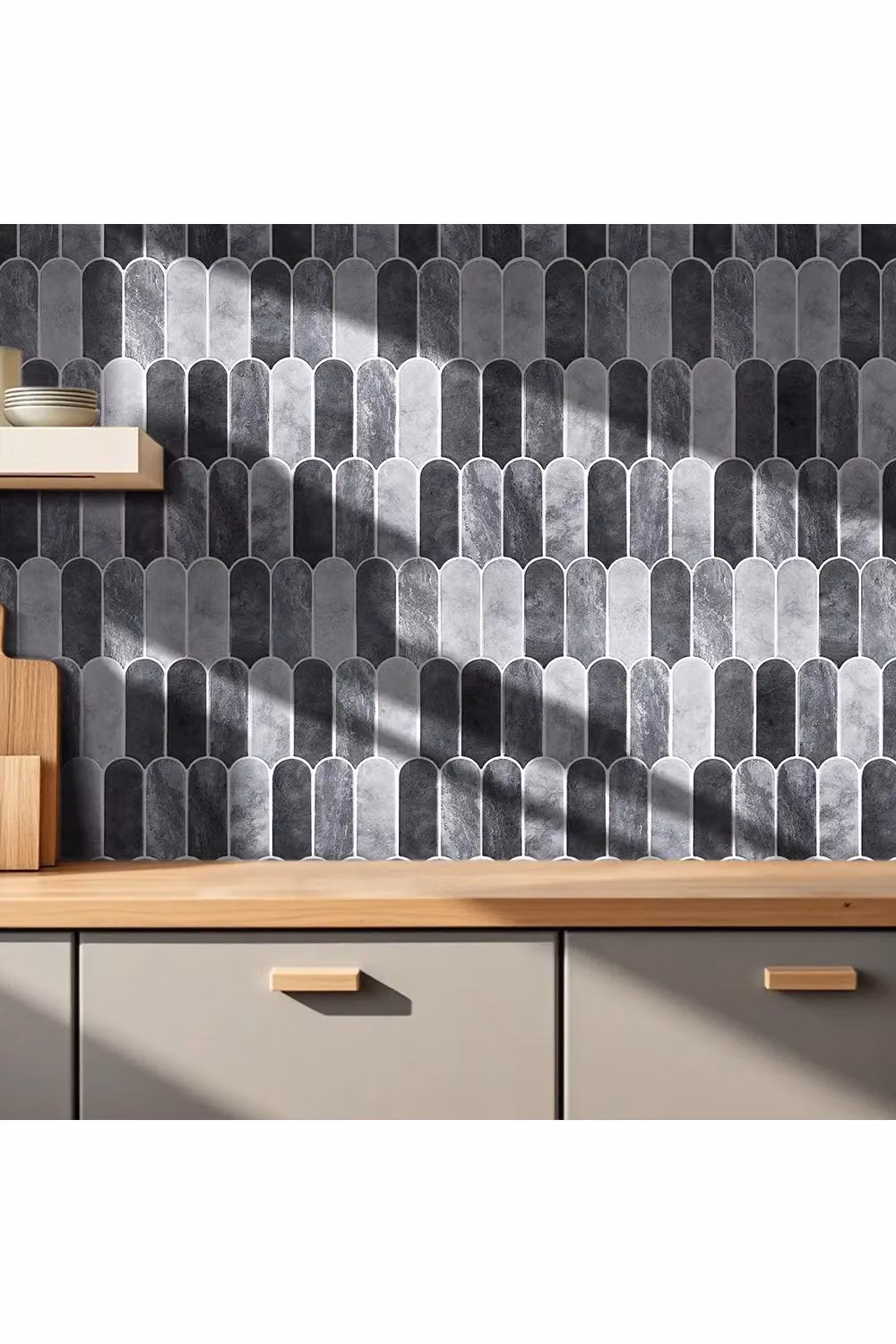 Living and Home 10-Piece Gradient Colour 3D Arch Self-Adhesive Wall Tile Stickers in Grey – 2