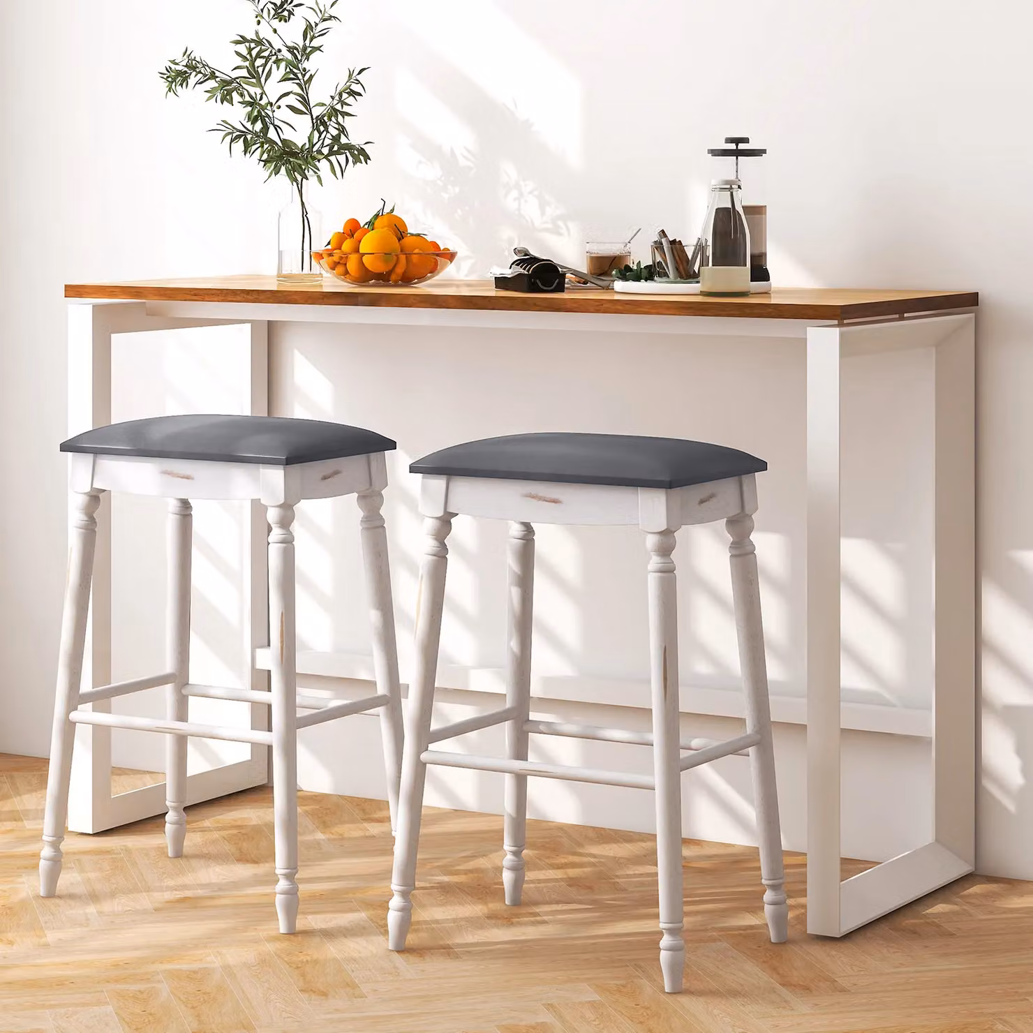 Costway Set of 2 Modern Upholstered Counter Height Bar Stools with Rubberwood Frames in Multicolour – 2