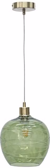 First Choice Lighting Leah Green Ripple Glass Sphere Pendant Light with Satin Brass Fitting – 1