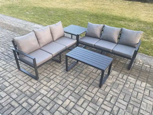 Fimous 4 Piece Outdoor Garden Furniture Lounge Set with Upholstered Cushions and Coffee Table in Dark Grey