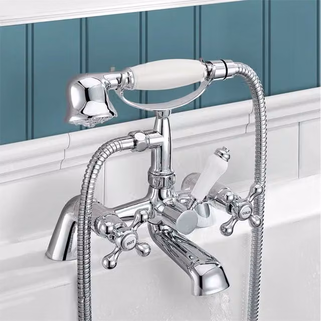 Nordara Traditional Single Lever Bath Shower Mixer Tap Set in Chrome Silver