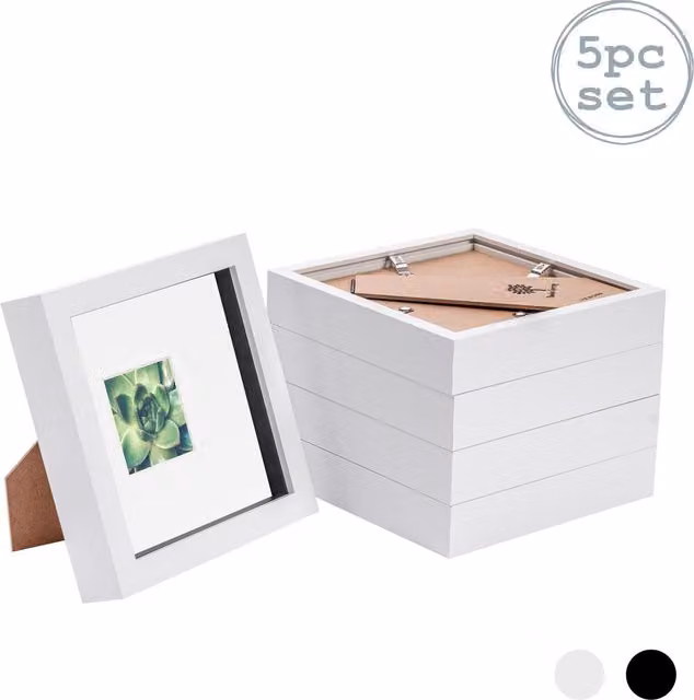Nicola Spring Pack of 5 White 3D Box Photo Frames with 2 x 2 inch Mounts