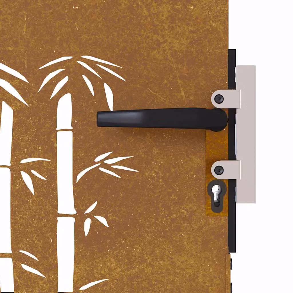 Berkfield Home Garden Gate in Brown Corten Steel with Bamboo Design, W: 85 cm, H: 125 cm – 3
