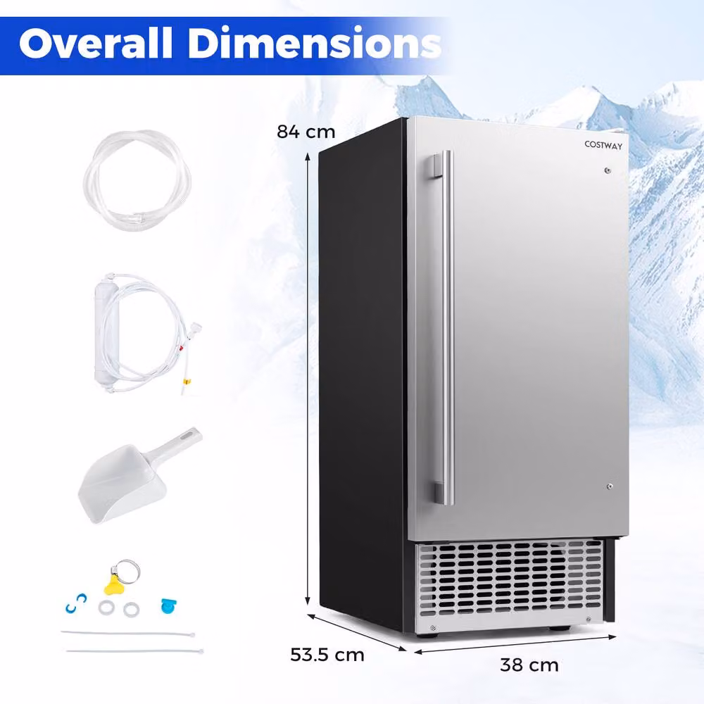 Costway Commercial Ice Maker with Self-cleaning Function, 50kg/24h Capacity, Silver Stainless Steel – 2