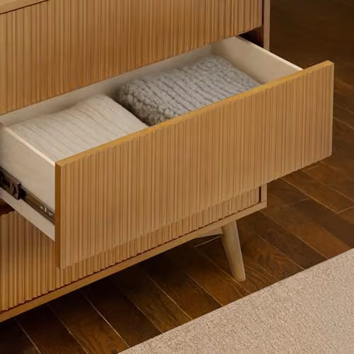 Teamson Home Tremolo 6 Drawer Horizontal Dresser with Acacia Veneer and Fluted Wood Fronts in Natural Sand, W: 140 cm, D: 45.72 cm, H: 81.28 cm – 5