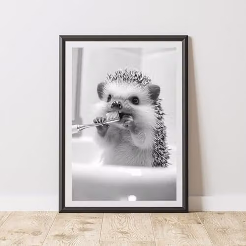 60 Second Makeover Hedgehog Brushing Teeth Animal Print Paper Poster, A3, Multicolour