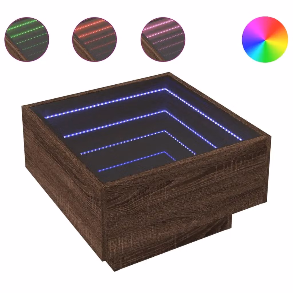 Berkfield Home Modern Square Coffee Table with LED in Brown Oak, W/D/H: 50 x 50 x 30 cm – 2