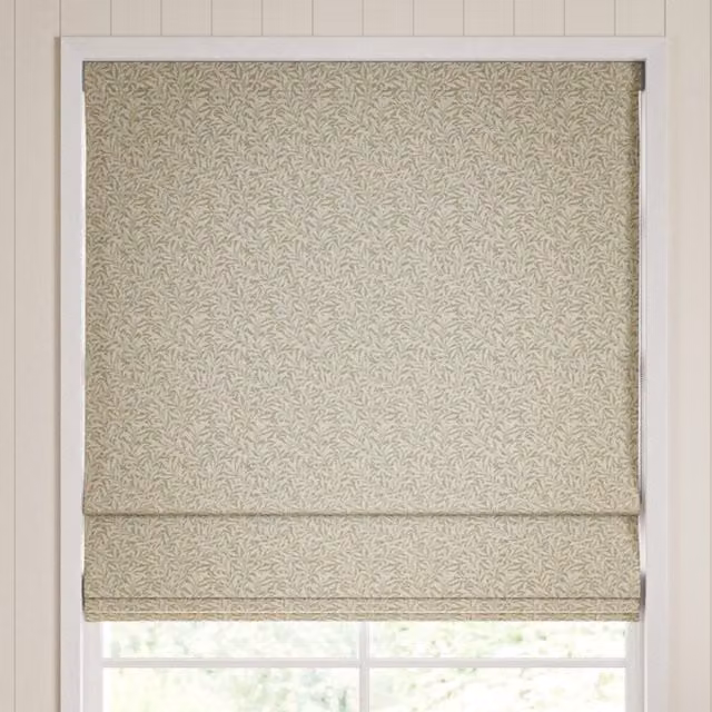 William Morris Willow Bough Woven Made To Measure Blackout Roman Blind in Lichen Green, Blue and Beige Floral Pattern