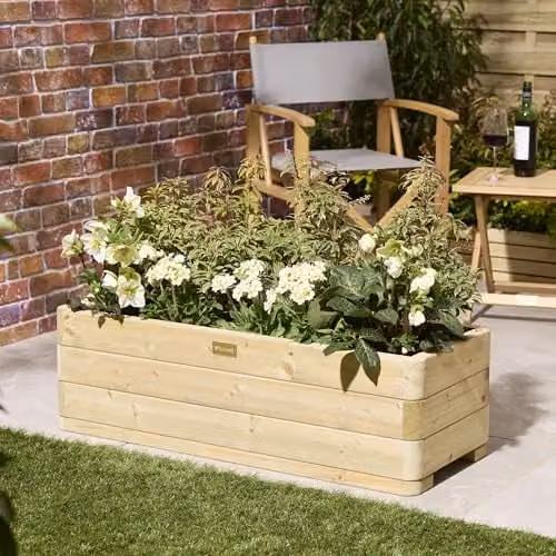 Rowlinson Marberry Rectangular Timber Planter, Brown, W: 100 cm, D: 40 cm, H: 30 cm – 1