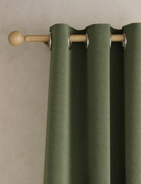 M&S Green Brushed Eyelet Blackout Thermal Curtains