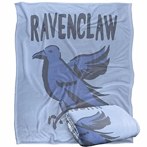 Warner Brothers Harry Potter Ravenclaw Fluffy Fleece Throw Blanket in White, Blue and Multicolour, W/D/H: 152 x 127 x 1 cm – 1