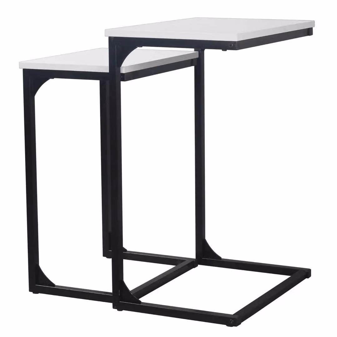 EONLION Oak Seville Modern Nesting Coffee Tables in White with Wood and Metal Frame – 2