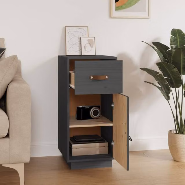 Berkfield Home Grey Solid Wood Pine Sideboard W/D/H: 34 x 40 x 75 cm