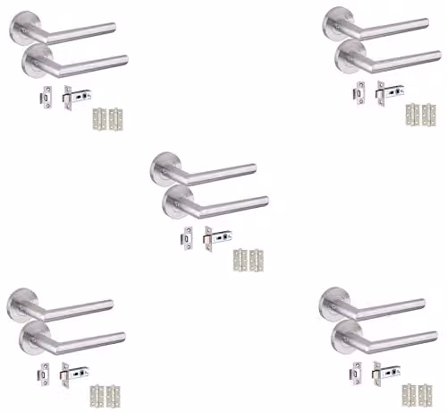 Golden Grace Mitred Door Handles on Rose in Satin Nickel, 5 Pairs, 52mm