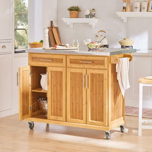 SoBuy Modern Extendable Kitchen Storage Trolley Island in Brown