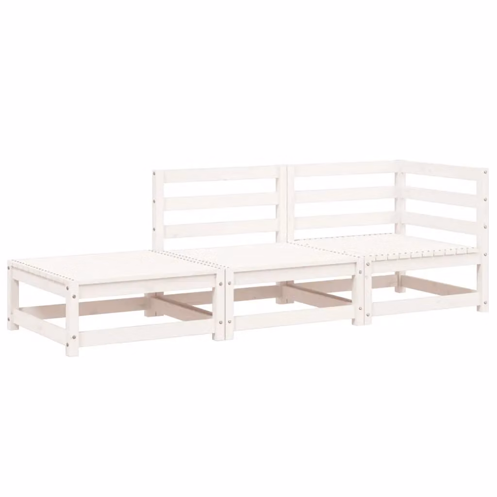 Berkfield Home 2-Seater White Solid Pine Garden Sofa with Matching Ottoman and Cushions – 2
