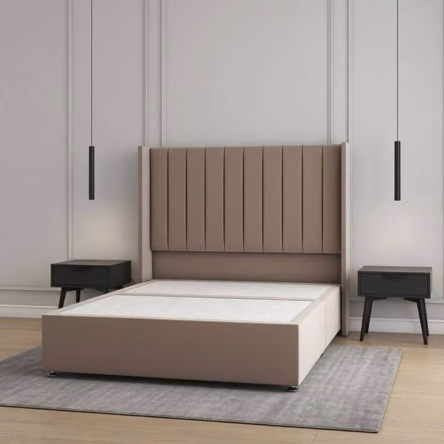 Regional Furnishings King Size Divan Bed in Bronze Plush Velvet with 54 inch Headboard