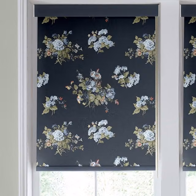 Laura Ashley Rosemore Made to Measure Midnight Blue Floral Blackout Roller Blind
