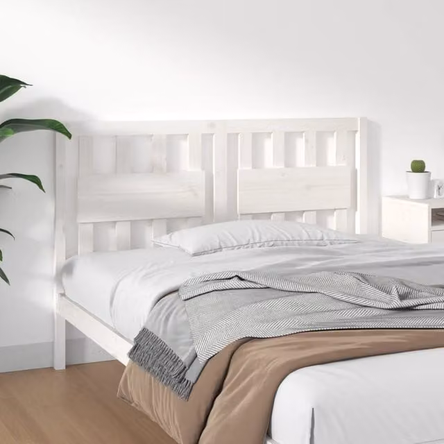 Berkfield Home Rustic White Solid Wood Pine Bed Headboard W: 145.5 cm, D: 4 cm, H: 100 cm