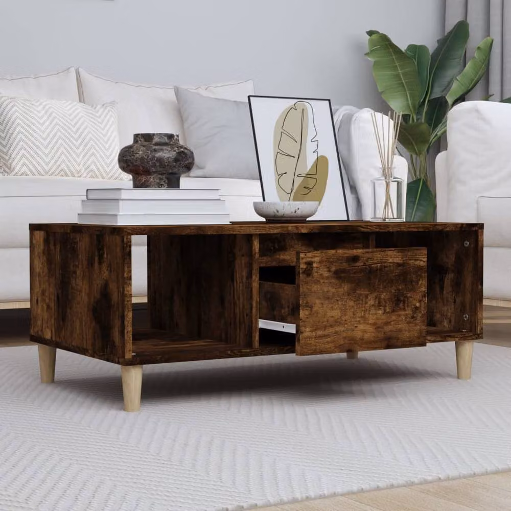 Berkfield Home Smoked Oak Coffee Table in Brown, W/D/H: 90 x 50 x 36 cm – 2