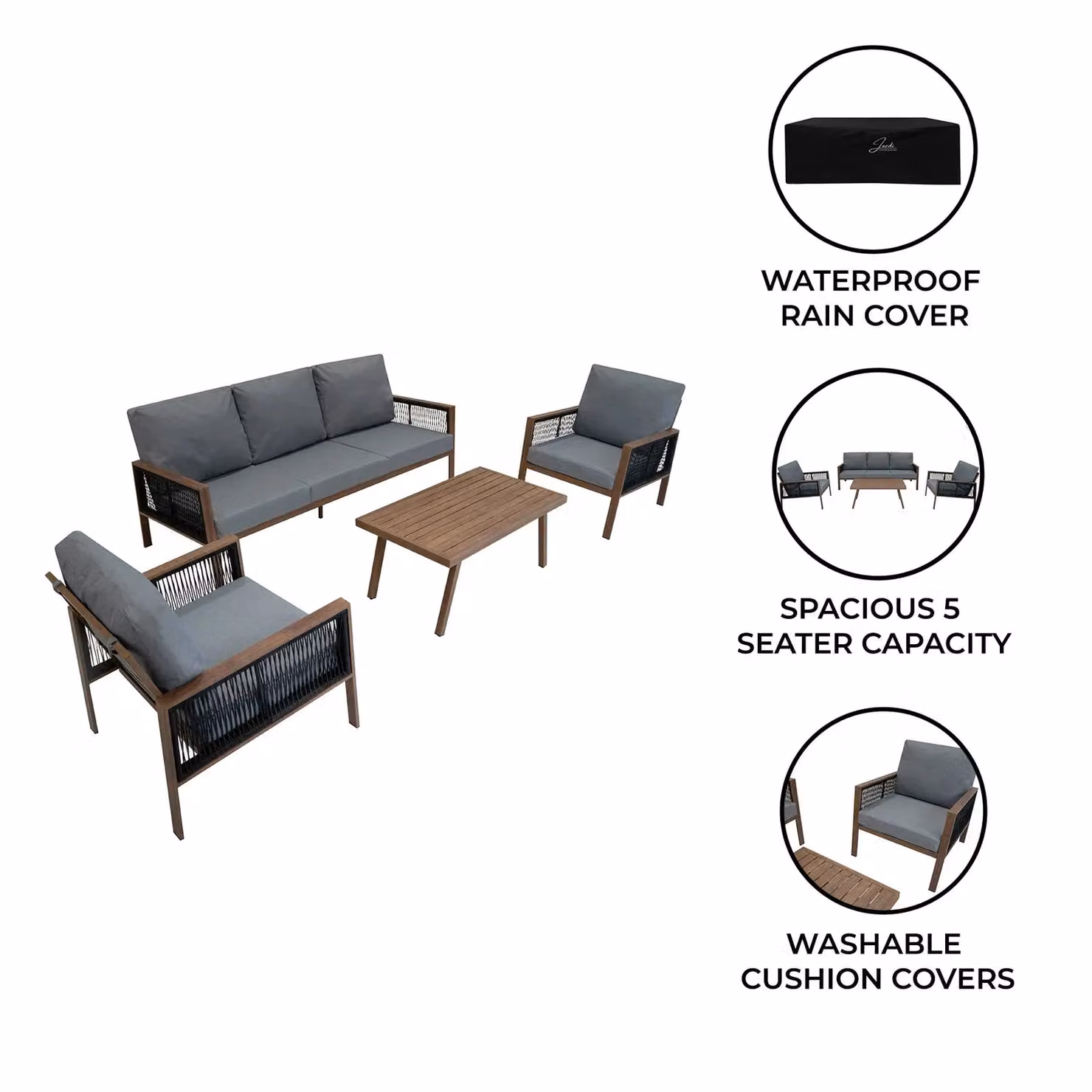 Monstershop 4 Piece Aluminium Sofa Set in Grey Wood Effect – 2