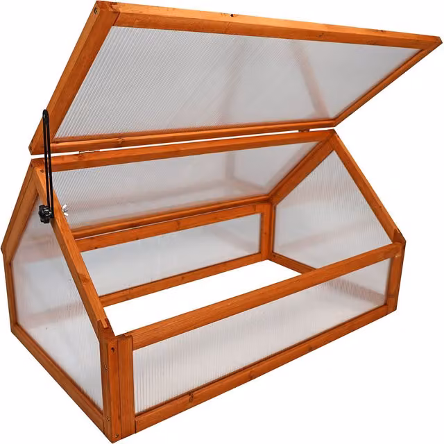 Actiasgear Brown Wooden Cold Frame Greenhouse with Polycarbonate Lid and Hinged Gable Roof
