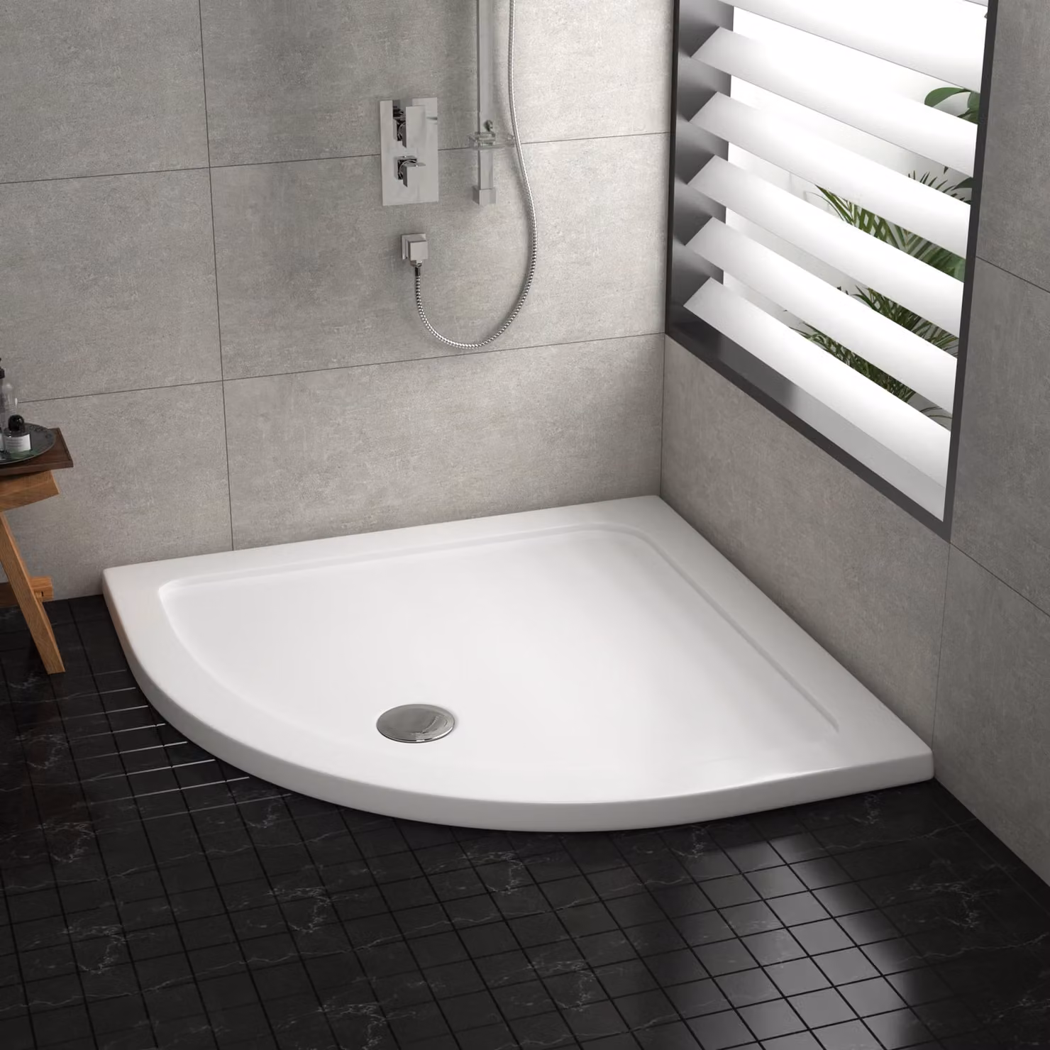 Hudson Reed Pearlstone Quadrant Corner Shower Tray, White, W/D/H: 90 x 90 x 4 cm