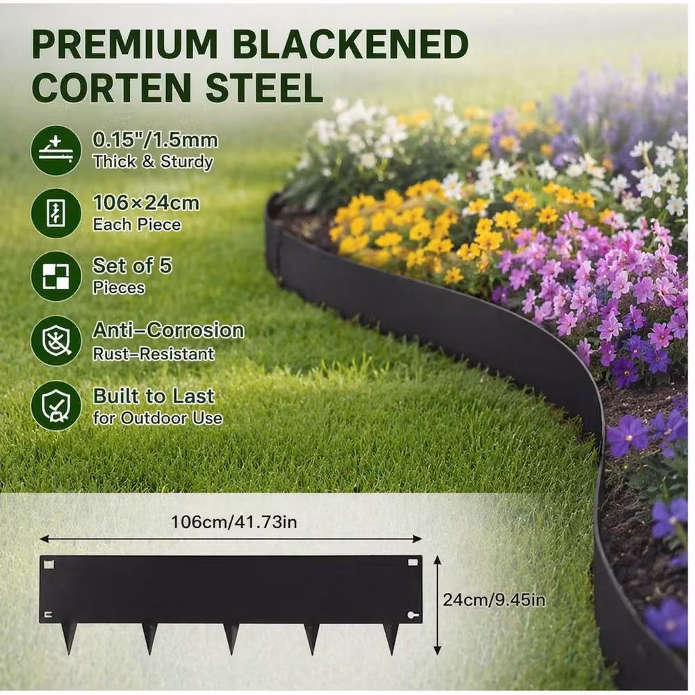 EONLION Flexible Corten Steel Lawn Edging, Black – 5