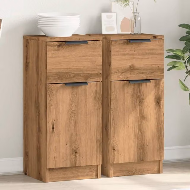 Berkfield Home Artisan Oak Sideboards, 2 Piece Set in Brown, W/D/H: 30 x 30 x 70 cm – 1