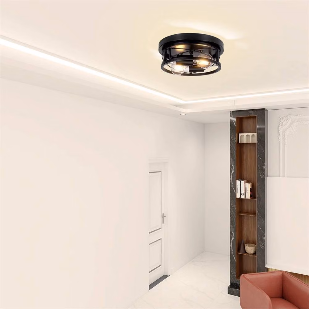 SPETLEK Black Round E27 Flush Ceiling Light for Living Room, Bathroom or Kitchen – 3
