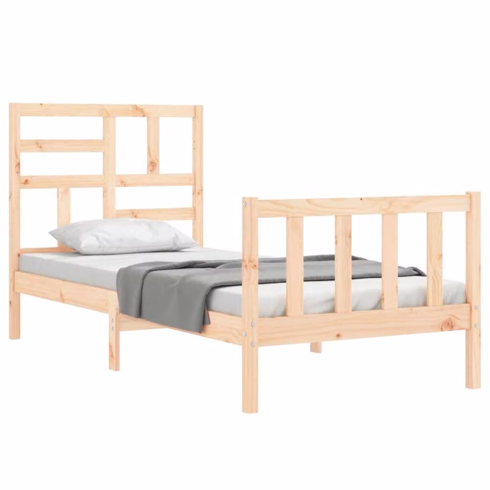 Berkfield Home Small Single Solid Wood Bed Frame with Headboard in Beige, W/D/H: 80 x 190 cm – 2