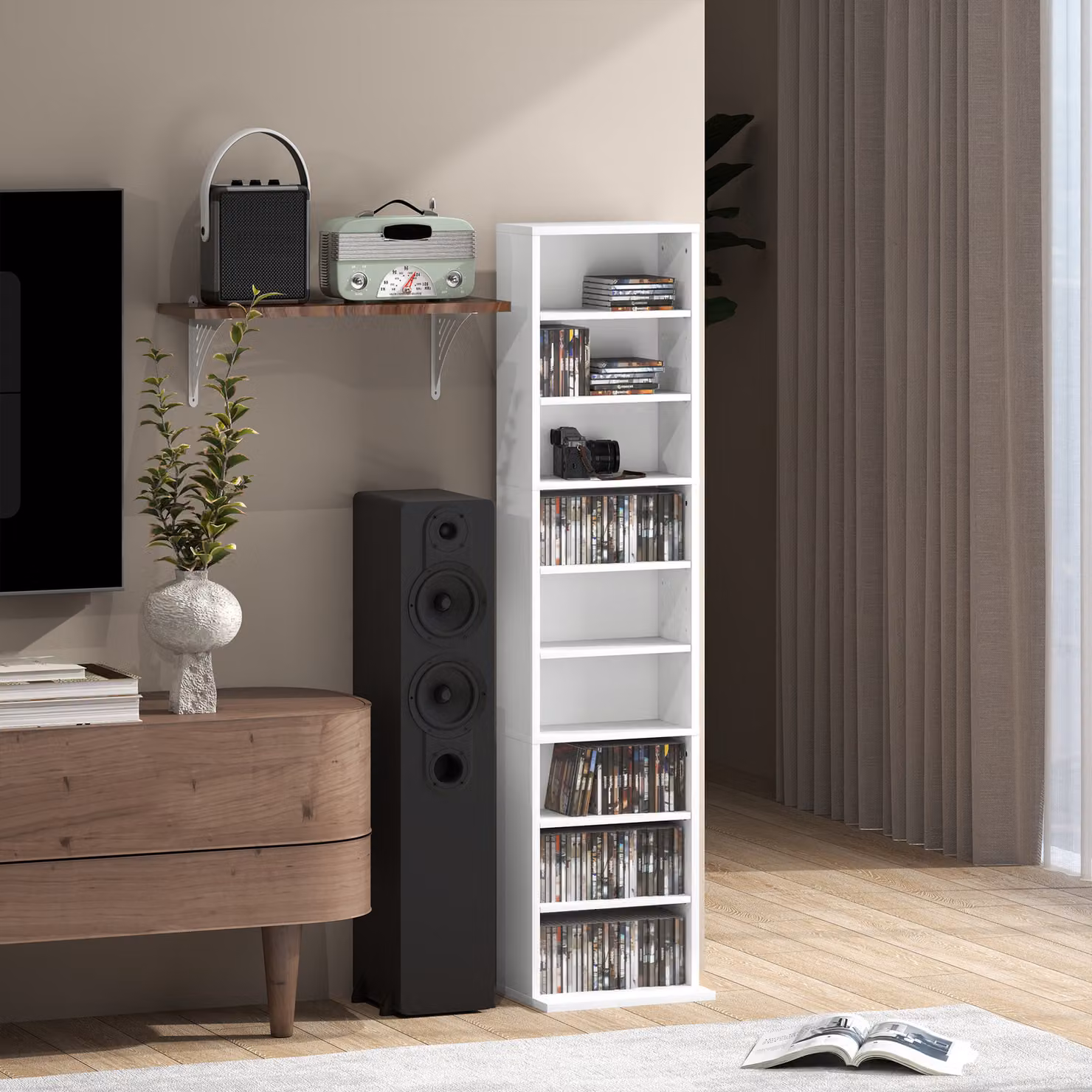 HOMCOM 260 Narrow CD Storage Unit in White with Adjustable Shelves – 5