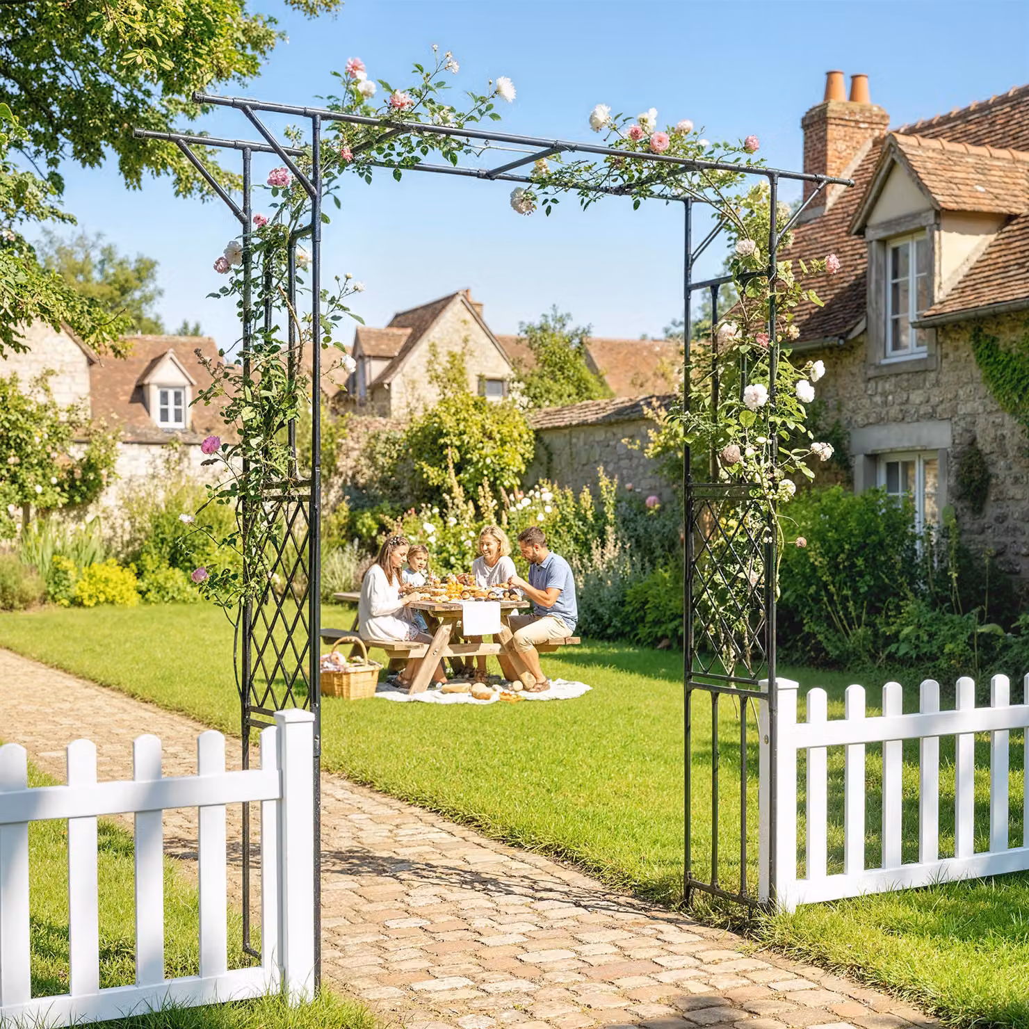 Outsunny Black Steel Garden Arch Trellis for Climbing Plants, W/D/H: 180 x 40 x 215 cm – 2