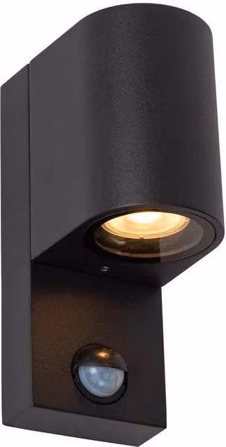 Lucide Zaro Black Aluminium Outdoor Wall Spotlight with Motion and Dusk Sensors, GU10, IP65 – 4