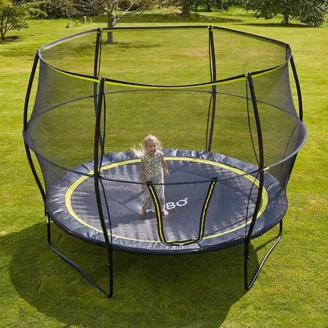 Rebo Base Jump Garden Trampoline with Halo II Enclosure and Safety Net, Black, 12ft