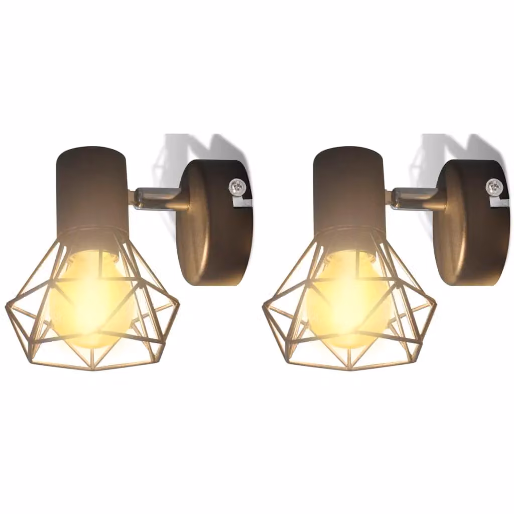 Berkfield Home Black Industrial Style Metal Wire Frame Wall Sconce with Warm White LED Filament Bulb – 2