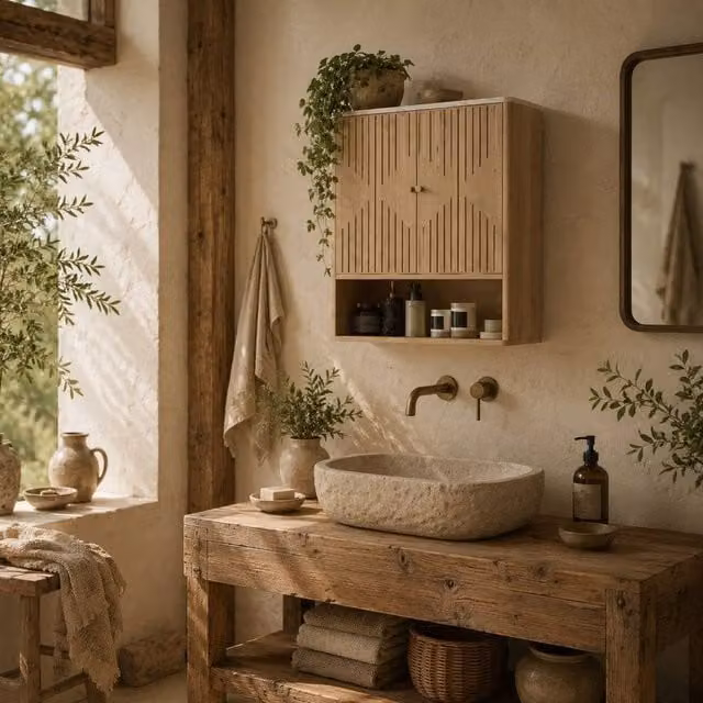 Wyld Haus Nedo Wall Mounted Bathroom Storage Cabinet in Light Oak with Hinged Doors and Adjustable Shelves, W/D/H: 60 x 18 x 70 cm