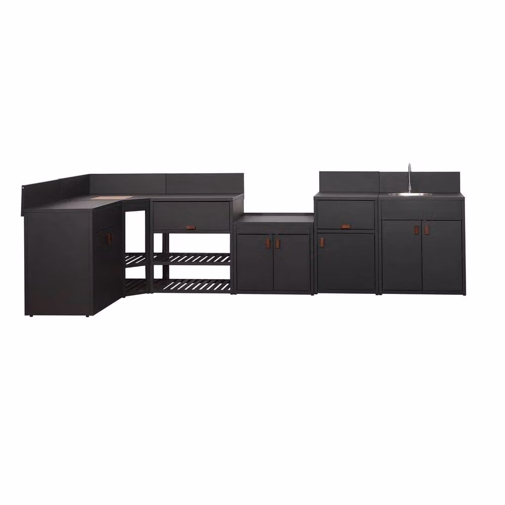 sweeek Modern Outdoor Kitchen with 6 Steel Modules in Black, W/D/H: 225 x 82.5 x 110 cm – 2