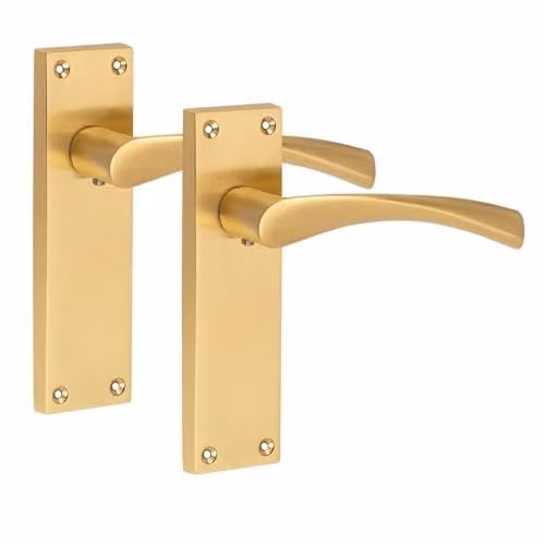 Golden Grace Victorian Astrid Long Backplate Door Handle Set in Satin Brass, 1 Pair