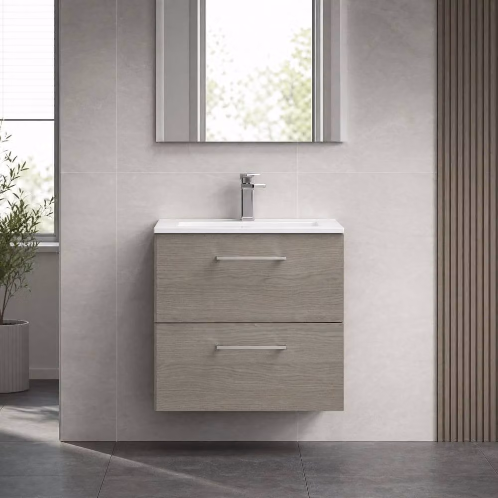 Balterley Solace Oak Wall Hung Bathroom Vanity Unit with 2 Soft Close Drawers, Brown, Width: 60 cm – 2