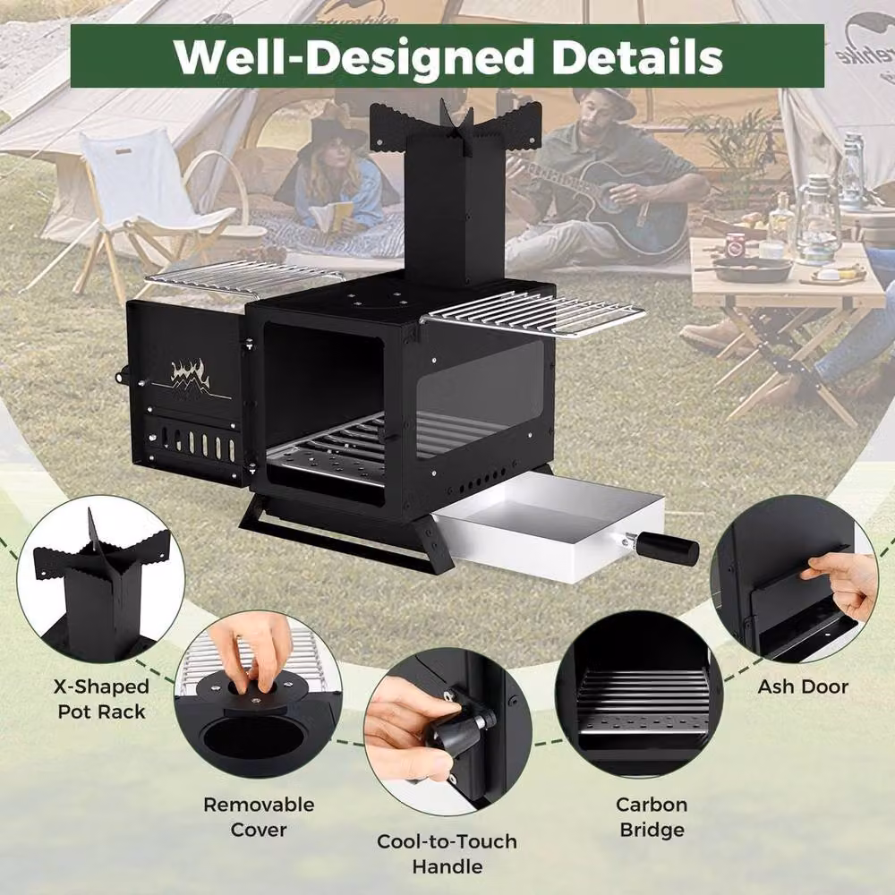Kelvenix Portable Wood Burning Stove Tabletop Mini Heater in Black, W/D/H: 52 x 52 x 44 cm – 5