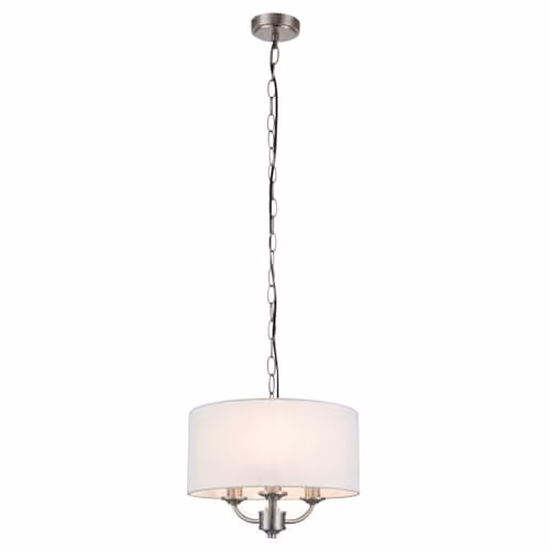 Cosylyte Winston 3 Light Classic Faux Linen Pendant Light with Brushed Nickel Base and Black Power Cord, W/D/H: 32 x 32 x 100 cm, 3 x E14 Max 10W LED