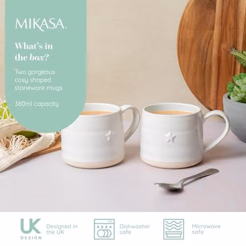 Mikasa Geometric Stoneware Mugs, Set of 2, 380ml, White and Beige – 2