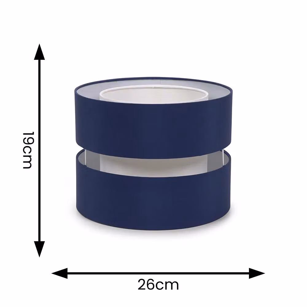 ValueLights Sophia Small Drum Fabric Ceiling Pendant Light Shade in Blue and Grey, Width: 26 cm – 6