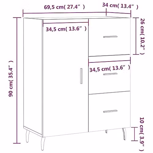 vidaXL Grey Sonoma Sideboard in Engineered Wood W/D/H: 69.5 x 34 x 90 cm – 3