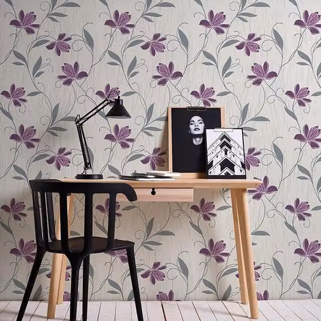 A.S. Création Lotus Floral Textured Metallic Vinyl Wallpaper in Purple