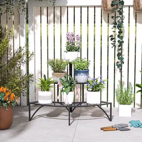 Outsunny 3 Tier Metal Corner Plant Stand, Black, W/D/H: 60 x 60 x 60 cm – 6