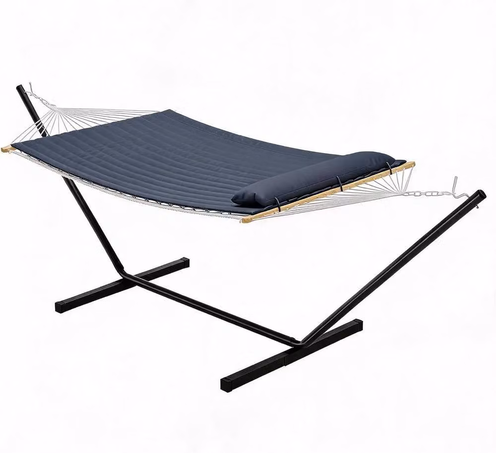 London Boutique Double Hammock with Stand and Pillow in Grey – 2