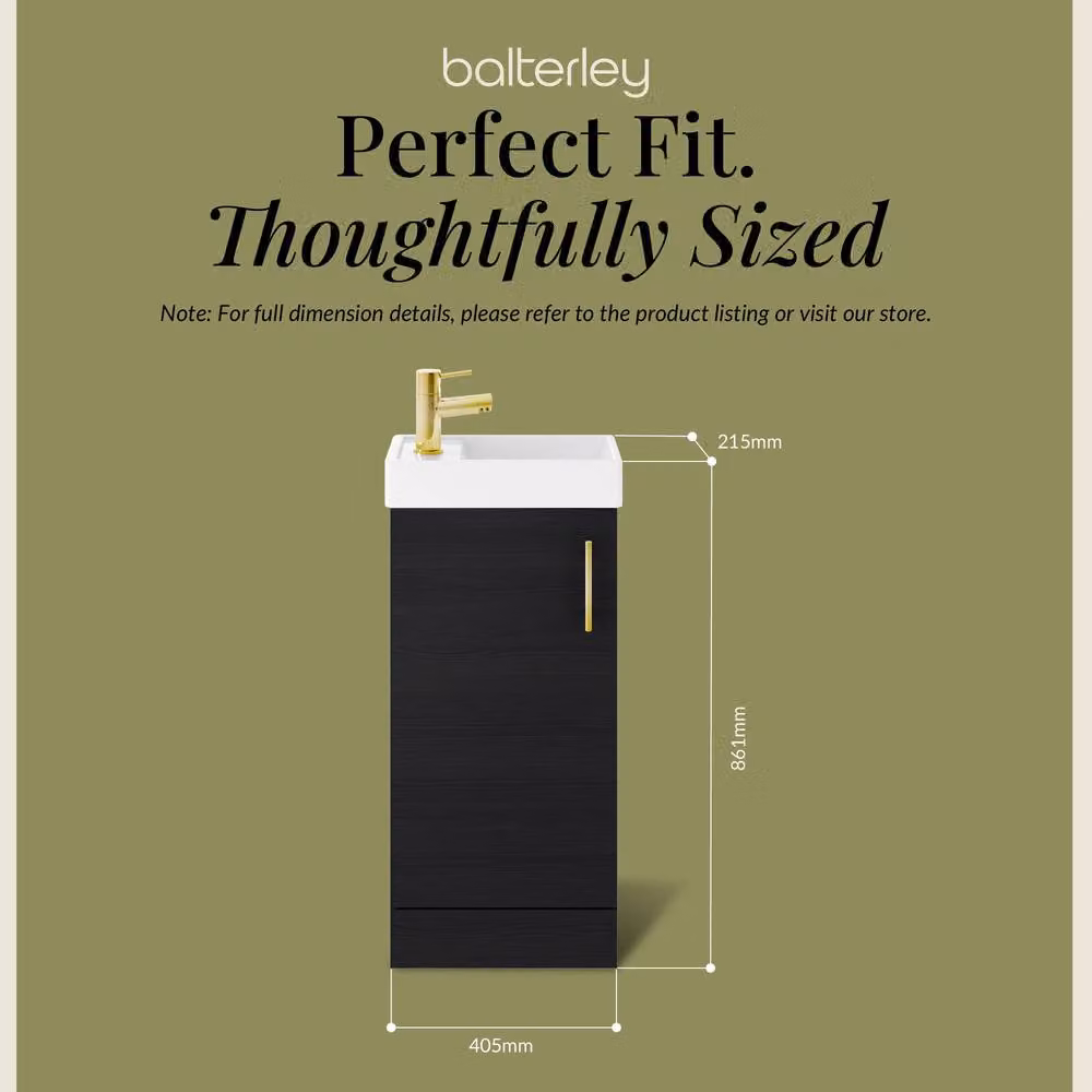 Balterley Floor Standing Vanity Basin in Black with Brushed Brass Handle, Width: 40 cm – 5